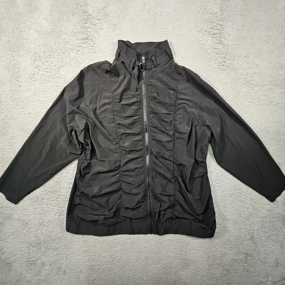 XCVI Wearables Momentum Jacket Women 1X Black Ruched‎ Zip Front Streetwear